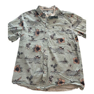Salty Crew Button Shirt XL Tropic Sails Nautical Floral Outdoor Blue Short Sleev